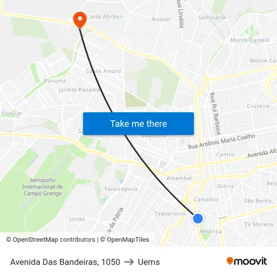 Avenida Das Bandeiras, 1050 to Uems map