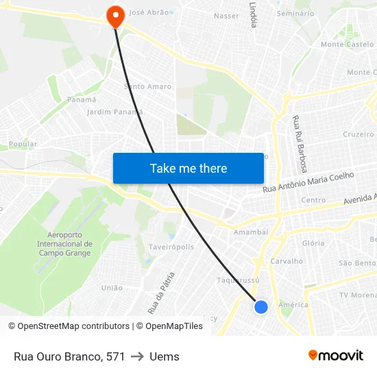 Rua Ouro Branco, 571 to Uems map