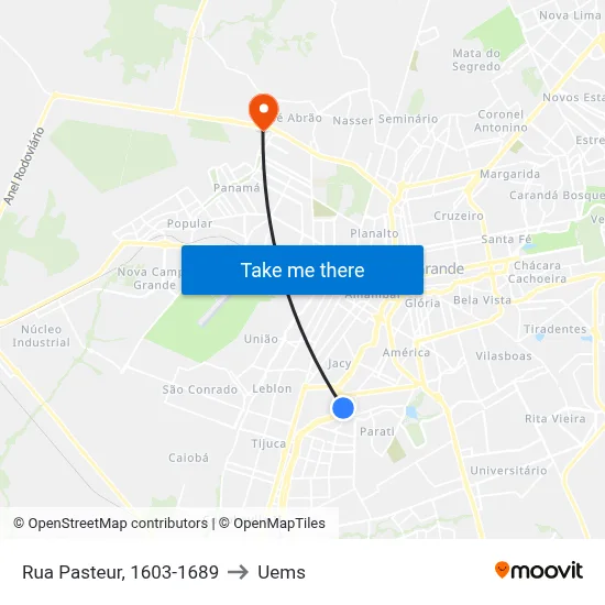 Rua Pasteur, 1603-1689 to Uems map