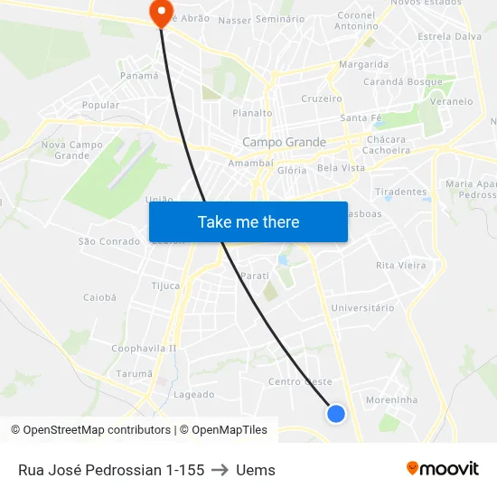 Rua José Pedrossian 1-155 to Uems map