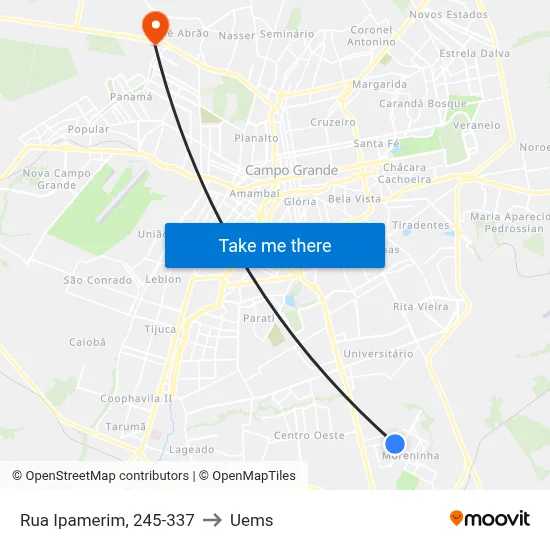 Rua Ipamerim, 245-337 to Uems map