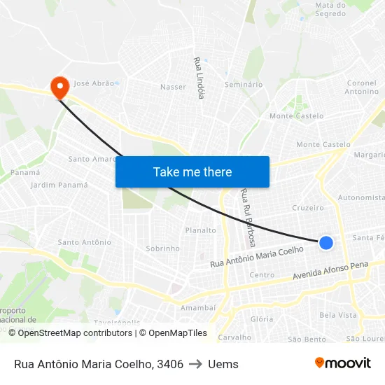 Rua Antônio Maria Coelho, 3406 to Uems map