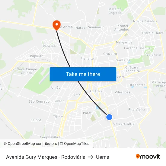 Avenida Gury Marques - Rodoviária to Uems map
