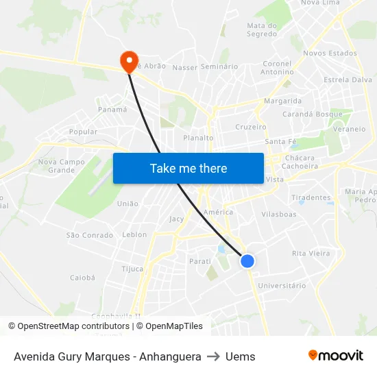 Avenida Gury Marques - Anhanguera to Uems map
