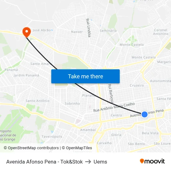 Avenida Afonso Pena - Tok&Stok to Uems map