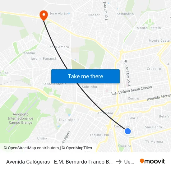Avenida Calógeras - E.M. Bernardo Franco Baís to Uems map