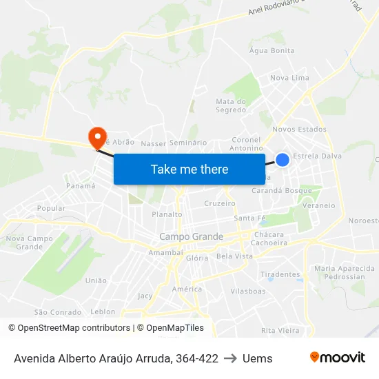 Avenida Alberto Araújo Arruda, 364-422 to Uems map