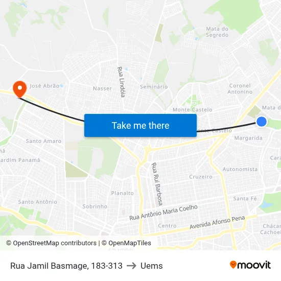 Rua Jamil Basmage, 183-313 to Uems map