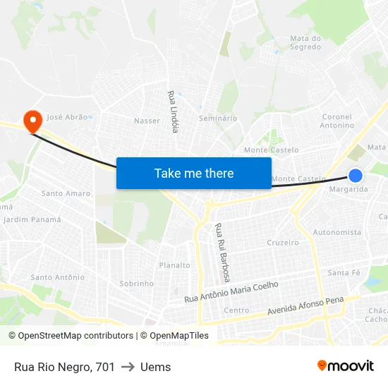 Rua Rio Negro, 701 to Uems map