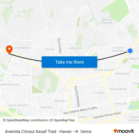 Avenida Cônsul Assaf Trad - Havan to Uems map