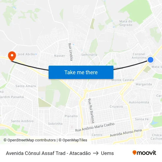 Avenida Cônsul Assaf Trad - Atacadão to Uems map
