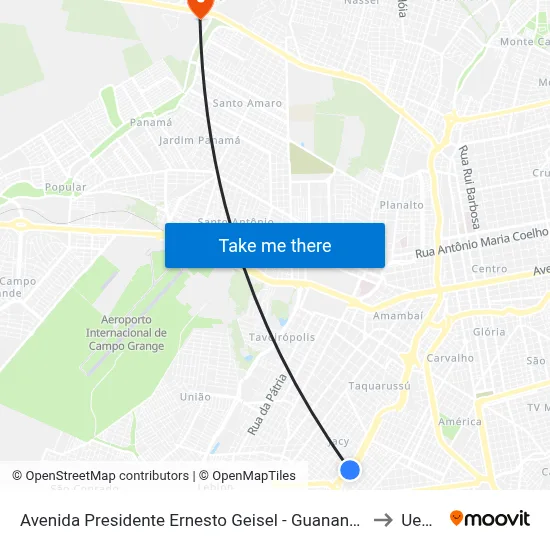 Avenida Presidente Ernesto Geisel - Guanandizão to Uems map