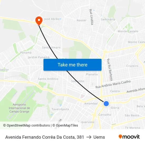 Avenida Fernando Corrêa Da Costa, 381 to Uems map