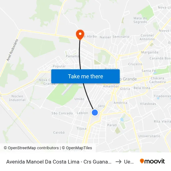 Avenida Manoel Da Costa Lima - Crs Guanandi to Uems map