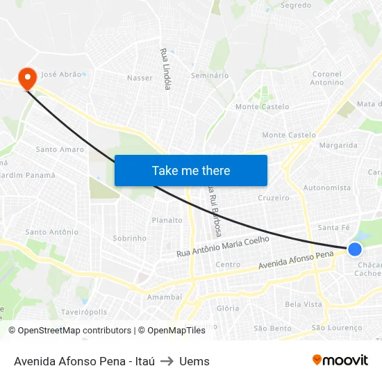 Avenida Afonso Pena - Itaú to Uems map