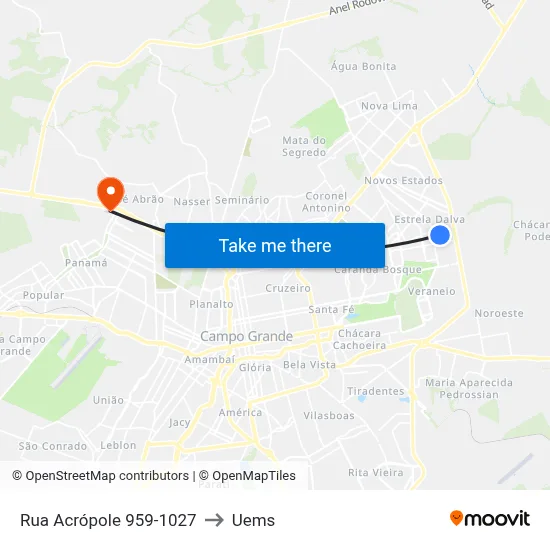 Rua Acrópole 959-1027 to Uems map