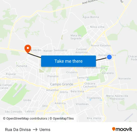 Rua Da Divisa to Uems map