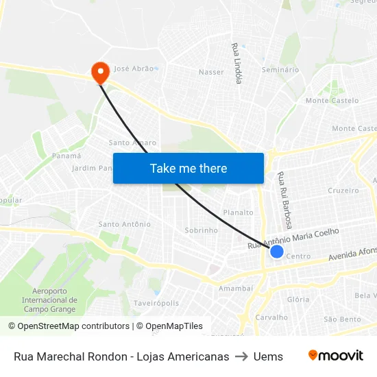 Rua Marechal Rondon - Lojas Americanas to Uems map