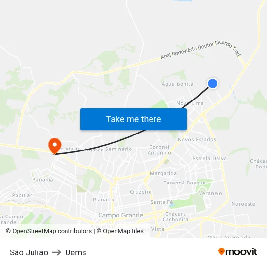São Julião to Uems map
