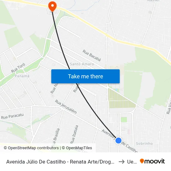 Avenida Júlio De Castilho - Renata Arte/Drogaria Ultra Popular to Uems map