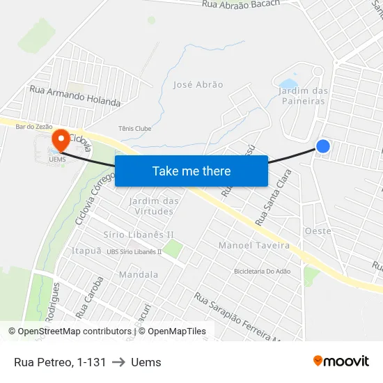 Rua Petreo, 1-131 to Uems map