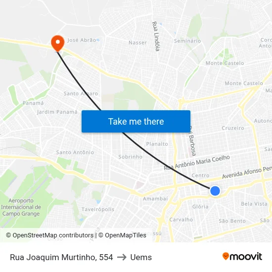 Rua Joaquim Murtinho, 554 to Uems map