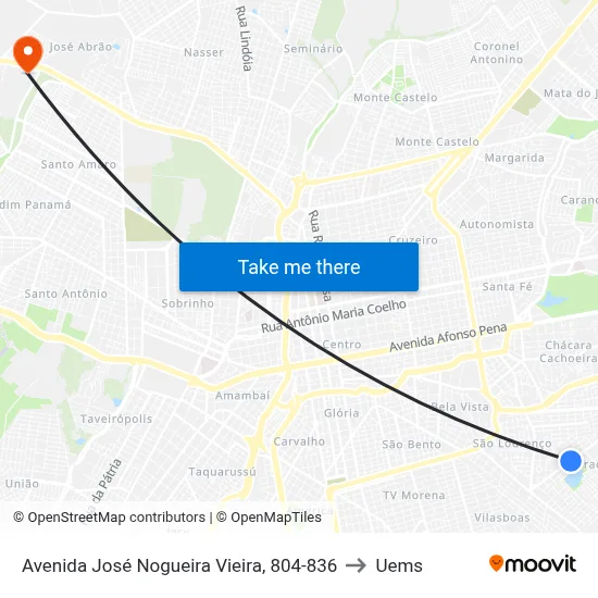 Avenida José Nogueira Vieira, 804-836 to Uems map