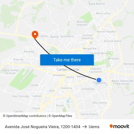 Avenida José Nogueira Vieira, 1200-1404 to Uems map