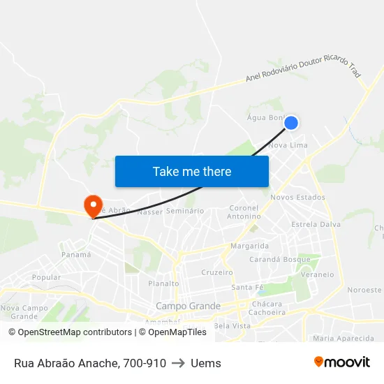 Rua Abraão Anache, 700-910 to Uems map