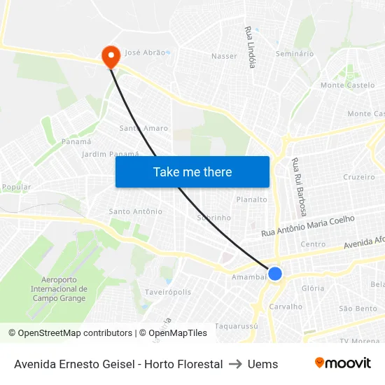Avenida Ernesto Geisel - Horto Florestal to Uems map