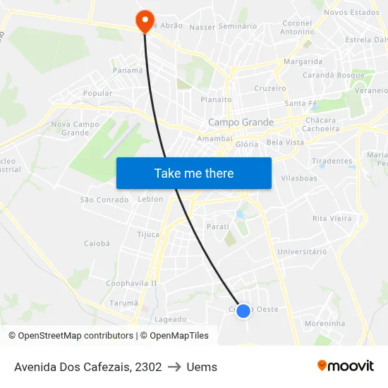 Avenida Dos Cafezais, 2302 to Uems map