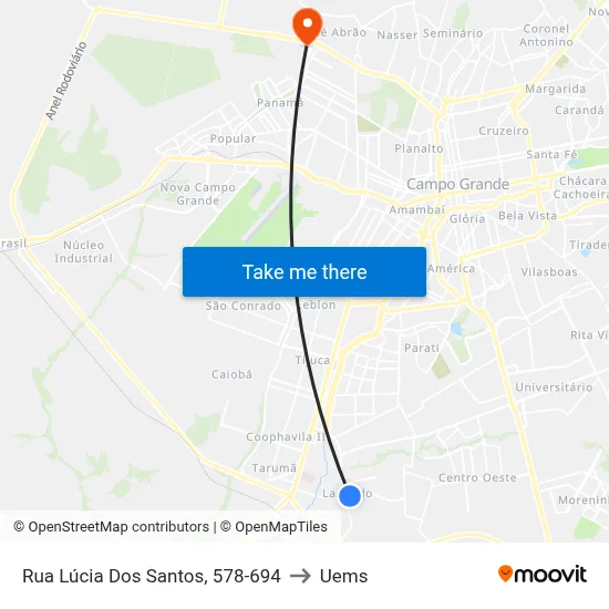 Rua Lúcia Dos Santos, 578-694 to Uems map