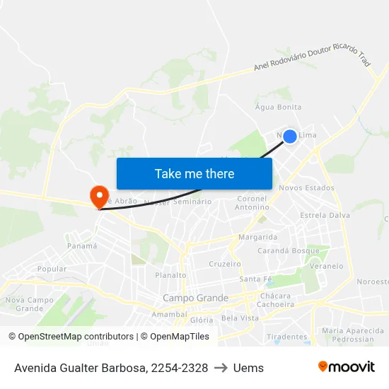 Avenida Gualter Barbosa, 2254-2328 to Uems map