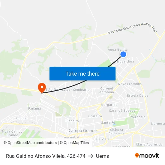 Rua Galdino Afonso Vilela, 426-474 to Uems map