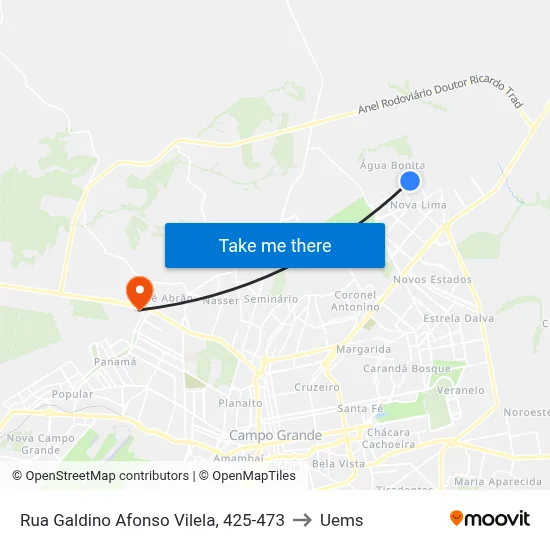 Rua Galdino Afonso Vilela, 425-473 to Uems map