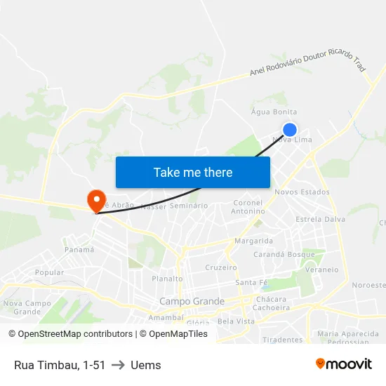 Rua Timbau, 1-51 to Uems map