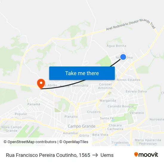 Rua Francisco Pereira Coutinho, 1565 to Uems map