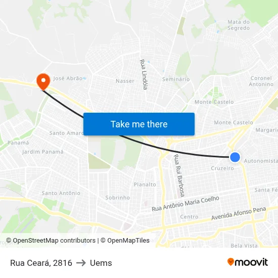 Rua Ceará, 2816 to Uems map