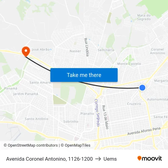 Avenida Coronel Antonino, 1126-1200 to Uems map