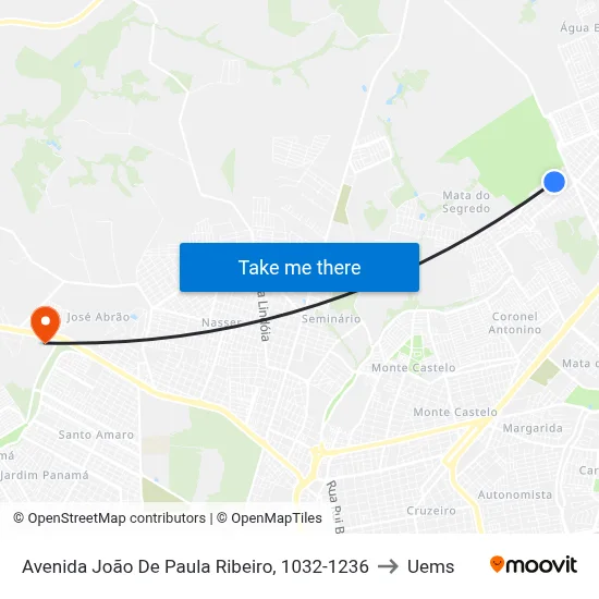 Avenida João De Paula Ribeiro, 1032-1236 to Uems map
