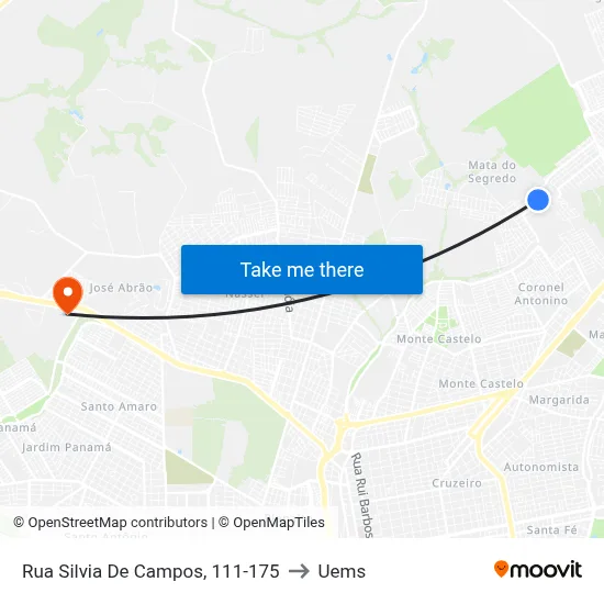 Rua Silvia De Campos, 111-175 to Uems map