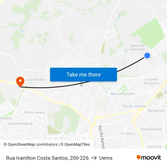 Rua Ivanilton Costa Santos, 200-226 to Uems map