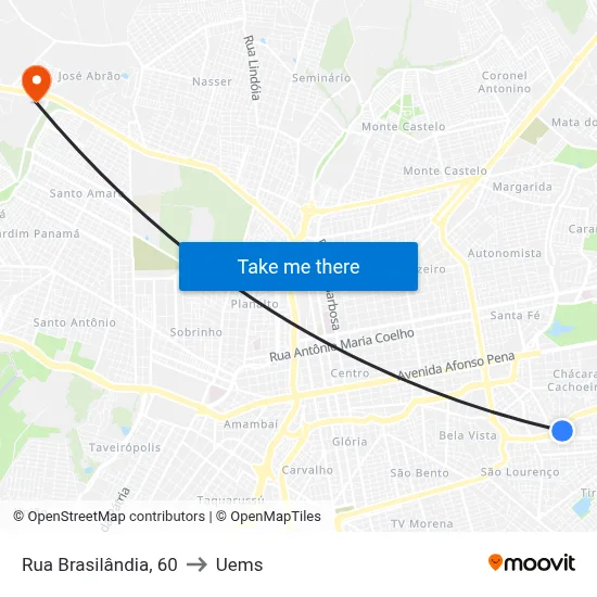 Rua Brasilândia, 60 to Uems map