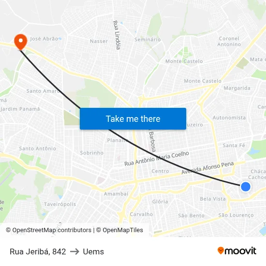 Rua Jeribá, 842 to Uems map