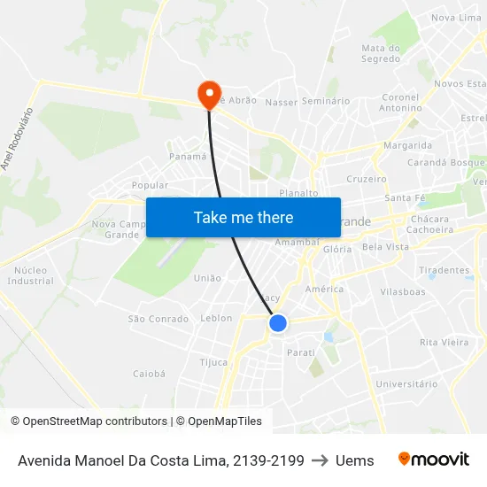 Avenida Manoel Da Costa Lima, 2139-2199 to Uems map