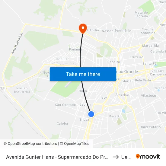 Avenida Gunter Hans - Supermercado Do Produtor to Uems map