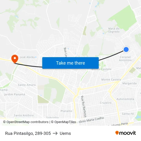 Rua Pintasilgo, 289-305 to Uems map