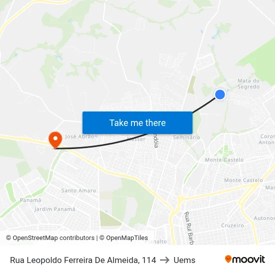 Rua Leopoldo Ferreira De Almeida, 114 to Uems map