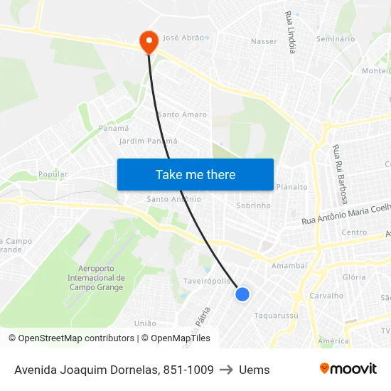 Avenida Joaquim Dornelas, 851-1009 to Uems map
