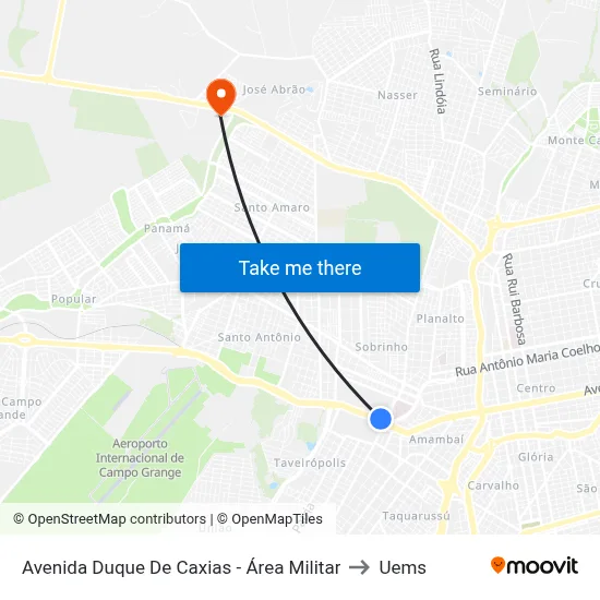 Avenida Duque De Caxias - Área Militar to Uems map